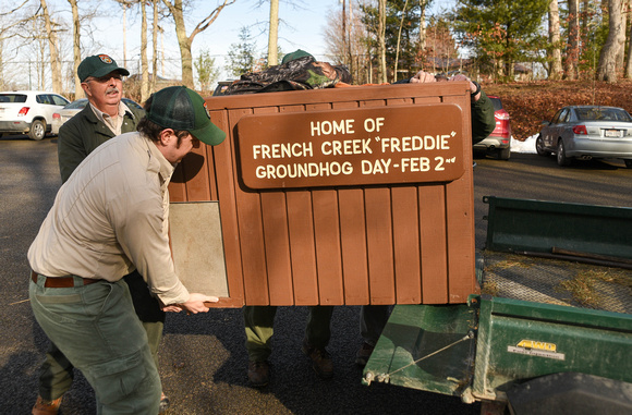 Workers move French Creek Freddie